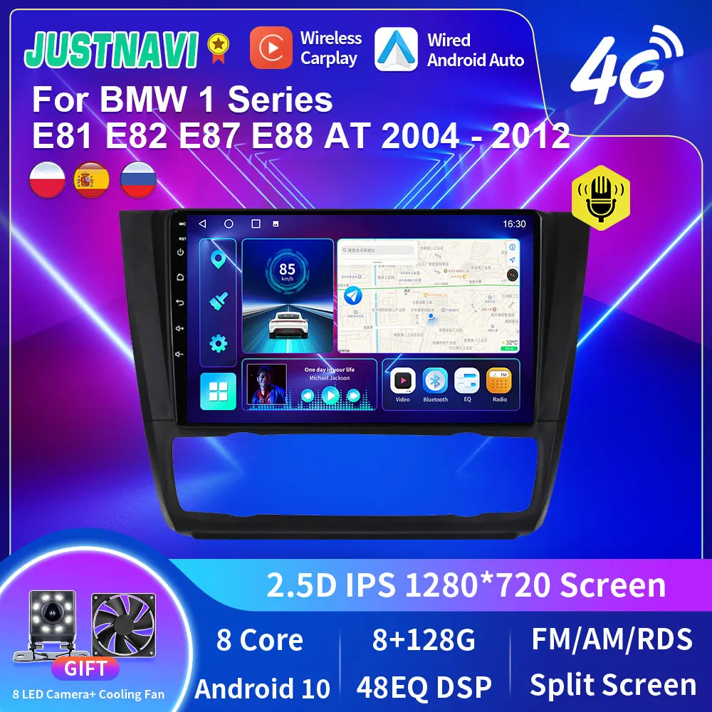 JUSTNAVI QT10 Android 10.0 Car Radio For BMW 1 Series E81 E82 E87 E88 AT 2004 - 2012 GPS DSP Carplay IPS Multimedia Serero Auto