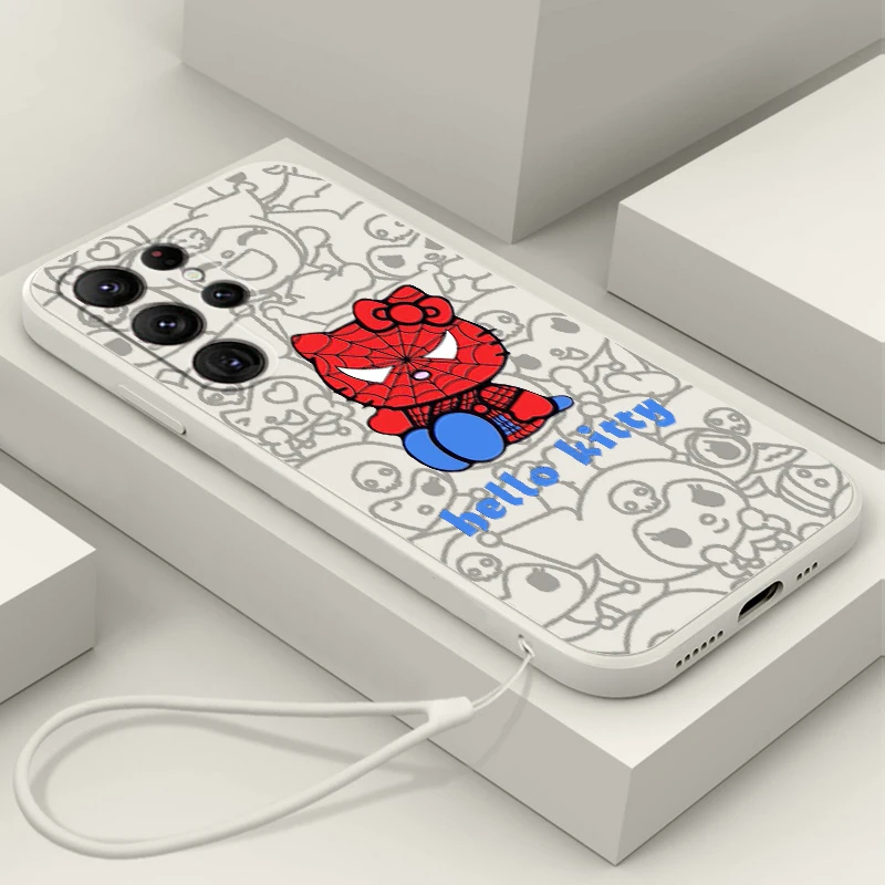 

Hello Kitty Spiderman Venom Phone Case For Samsung S23 S22 S21 S20 FE S10 Plus Lite Ultra 5G Funda Liquid Rope Soft TPU Cover