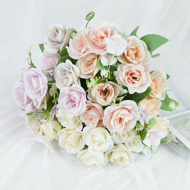 

10head/bouquet Silk Roses Artificial Flower Wedding Garden Flowers Living Room Desk Home Decoration Fake Flower Accessories