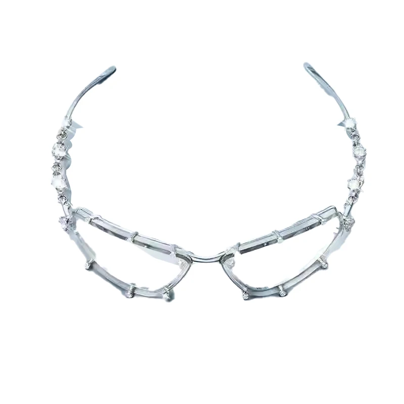 NIGO Модные декоративные очки с бриллиантами Серебряные трендовые металлические #