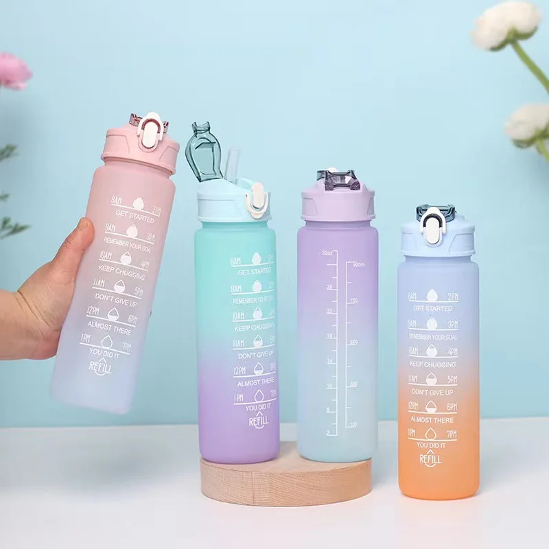 

900ML Water Bottle Motivational Sport Water Bottle Leakproof Bottles Drinking Outdoor Travel Gym Fitness Jugs Sports Bottles