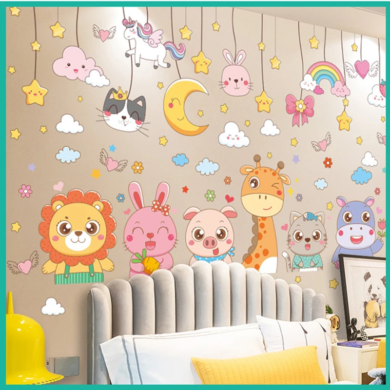 

[SHIJUEHEZI] Creative Animals Wall Stickers DIY Cartoon Stars Wall Decals for Kids Rooms Baby Bedroom Nursery Home Decoration