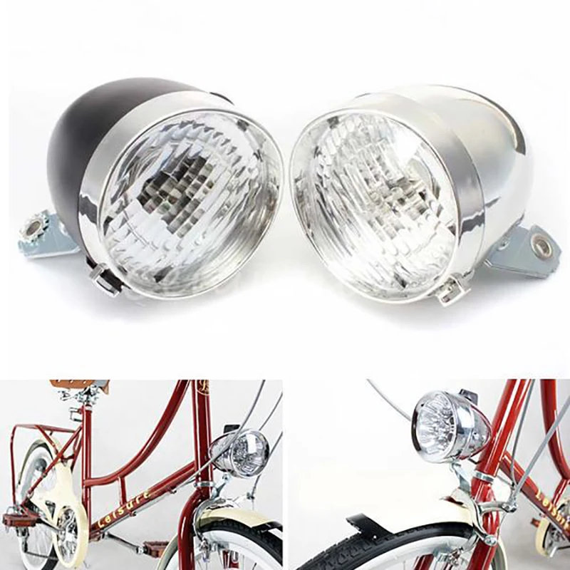 

3LED Retro Classic Bike Headlight Vintage Bicycle Front Fog Safety Lamp Bike Decoration Night Safety Warning Light Black Silver