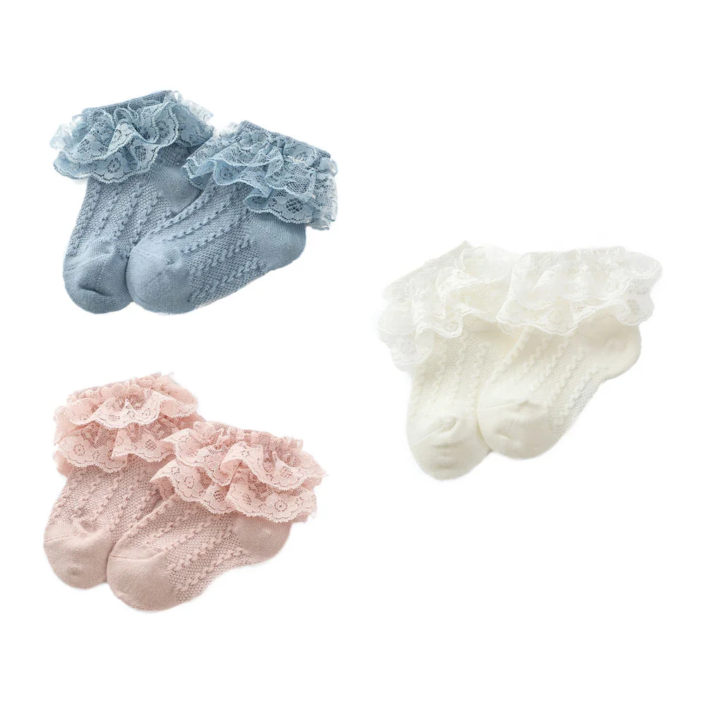 

Детские хлопковые кружевные носки с рюшами для новорожденных девочек возрастом 2 года, короткие детские носки с вырезом лодыжек, осенне-зим...