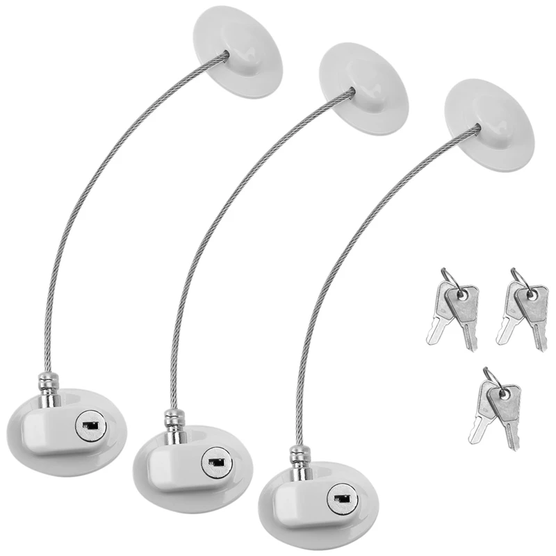 

3 Pieces Refrigerator Door Lock Strong Adhesive Freezer Door Lock File Drawer Lock Child Safety Cupboard Lock With Keys (White)
