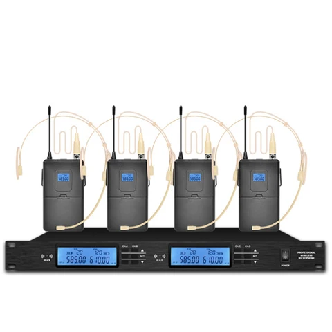 Профессиональный беспроводной микрофон УВЧ, 4-канальный конденсаторный микрофон, крепящийся на голову, речь, трансляция, обучение, сценический микрофон