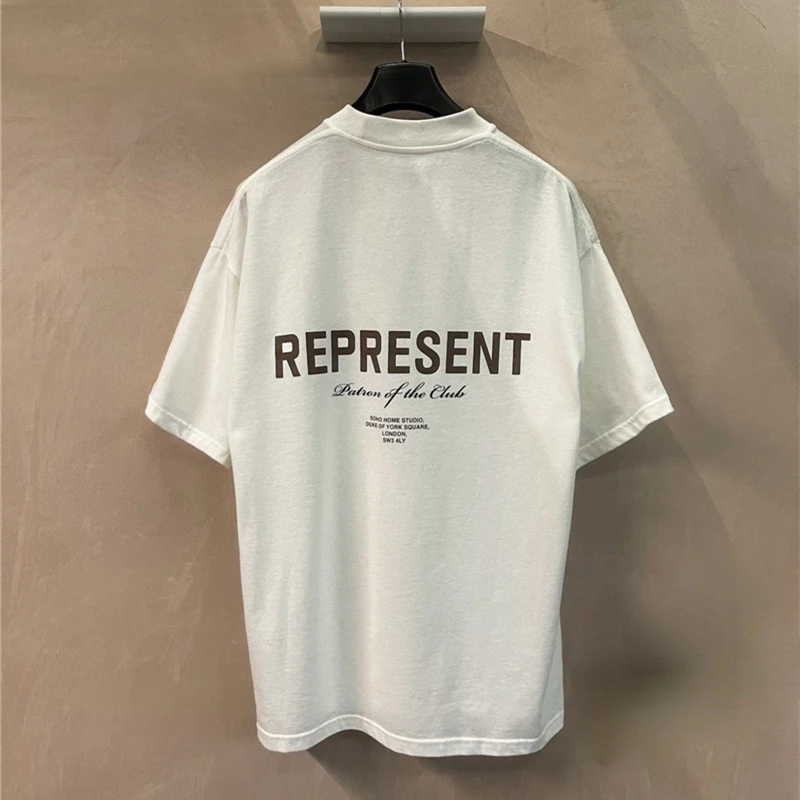 

Represent Dation of The Club Fashion T Shirt Men 1:1 Best Quality Represent Double Logo Women T Shirt Vintage Short Sleeve