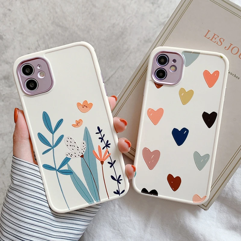 

For iPhone 13 12 Pro Case Heart Flowers Phone Case For iPhone 12Mini 11Pro Max 8 7 Plus X XS Max XR Marble Soft TPU Bumper Cover