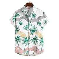 2021 summer new fashion casual men stripestree printed short sleeve turn down collar slim hawaiian shirt beachwear for travel