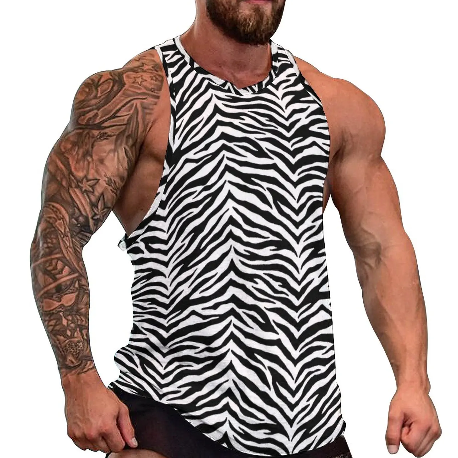 

Zebra Print Tank Top Men Animal Stripes Muscle Tops Summer Workout Design Sleeveless Vests Plus Size 4XL 5XL