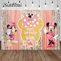 Disney Pink Minnie Mouse Photography Backgrounds Vinyl Cloth Photo Shootings Backdrops for Kid Baby Birthday Party Photo Studio