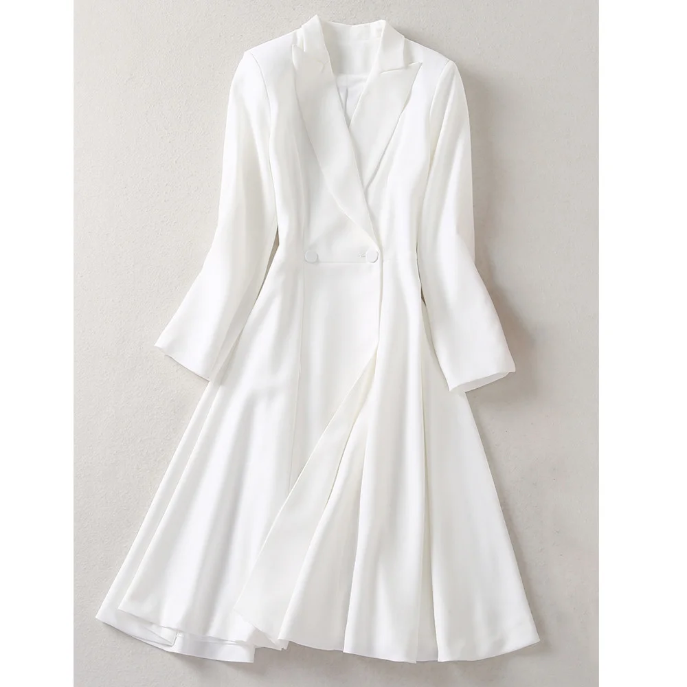 New Fashion Women White Blazer Coat Dress Kate Middleton Princess Elegant Long Sleeve Royal Autumn Outwearing For Ladies
