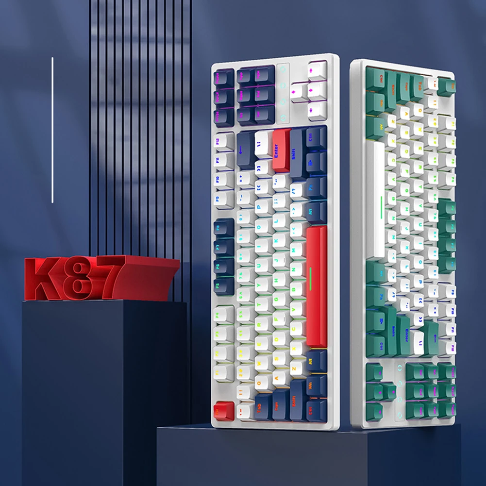 

87 Keys Bluetooth-compatible Keyboard Blue/Red Switch RGB Wireless Keyboard Backlit USB Charging Ergonomics for Desktop Computer