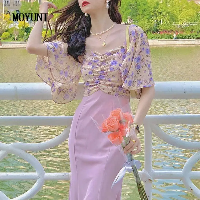 

Sexy Bodycon Evening Party Midi Dress Women Boho Casual Elegant Fishtail Floral Dress Print Korean Fashion Clothing Summer 2021