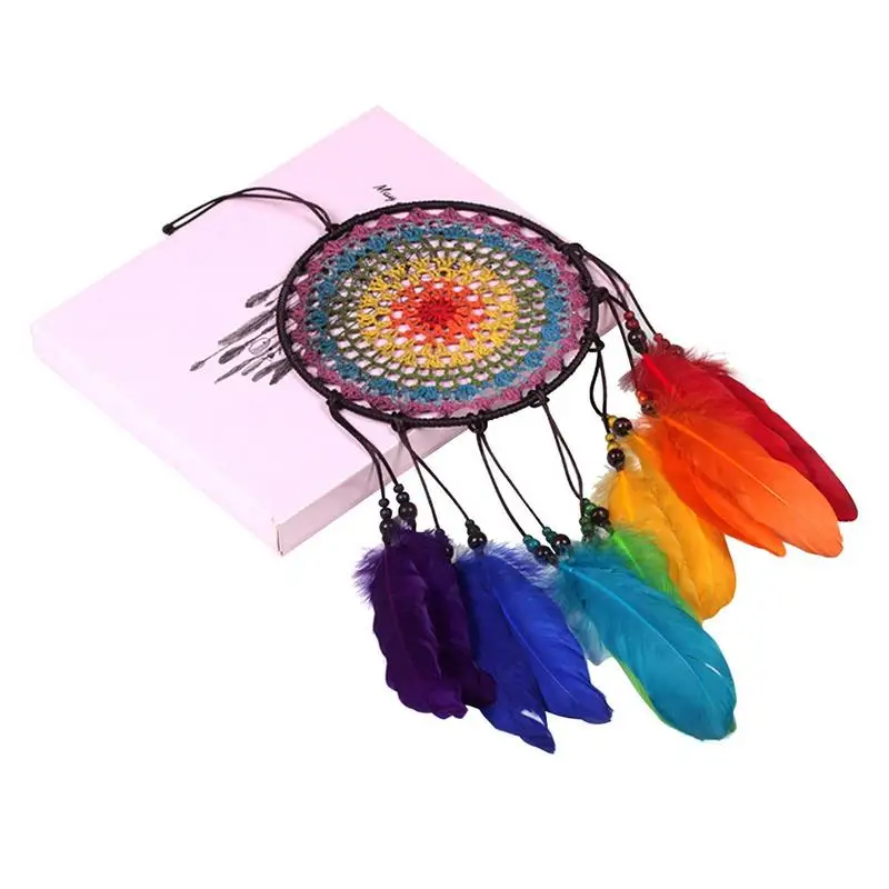 

Handmade Ornaments Wind Chimes Rainbow Feather Dream Catchers For Gifts Wedding Home Decorations BW