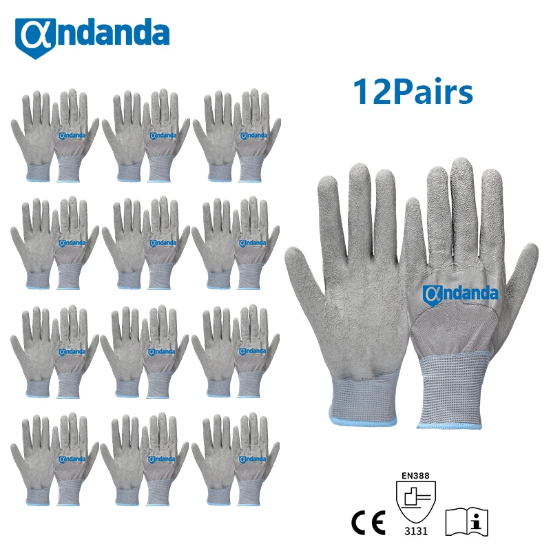 

Andanda 12 Pair Palm Dipped Latex Work Gloves,Latex Wrinkled Palm,Polyester Lining For Mechanical Repairing Gardening Gloves