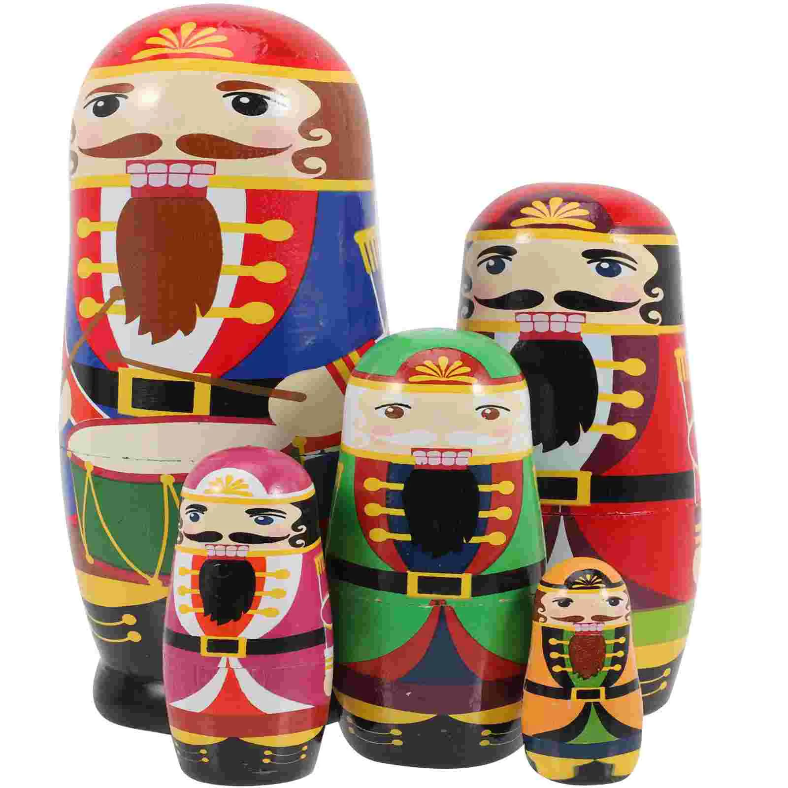 

5pcs Wooden Nesting Dolls Christmas Russian Nesting Dolls Nutcracker Dolls