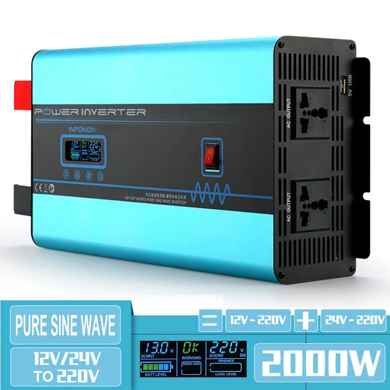

2000W 3000W Pure Sine Wave DC 12V/24V to AC 220V Dual Voltage Input Transformer Convert Universal Socket Converter Car inverter