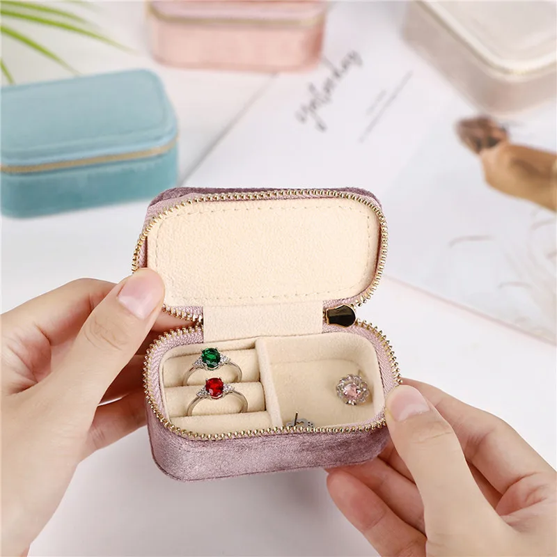 

Portable Mini Velvet Water Proof Jewelry Bag Ring Box Earrings Storage Box Packaging Earring Holder Box