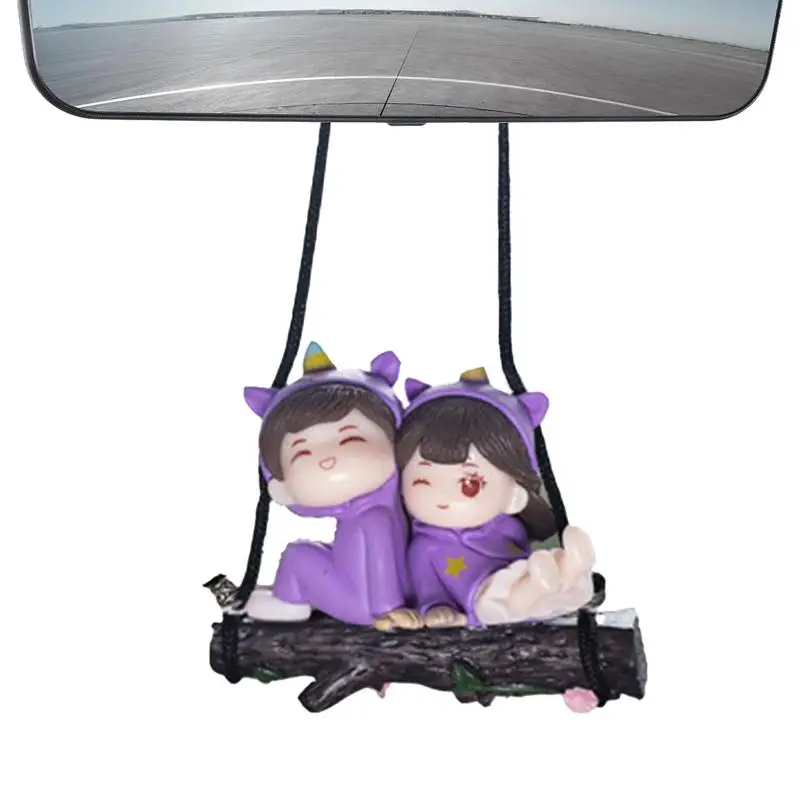 

Charming Resin Cartoon Couple Swing Pendant For Rearview Mirror Unique Auto Interior Accessories For Keychains, Backpacks