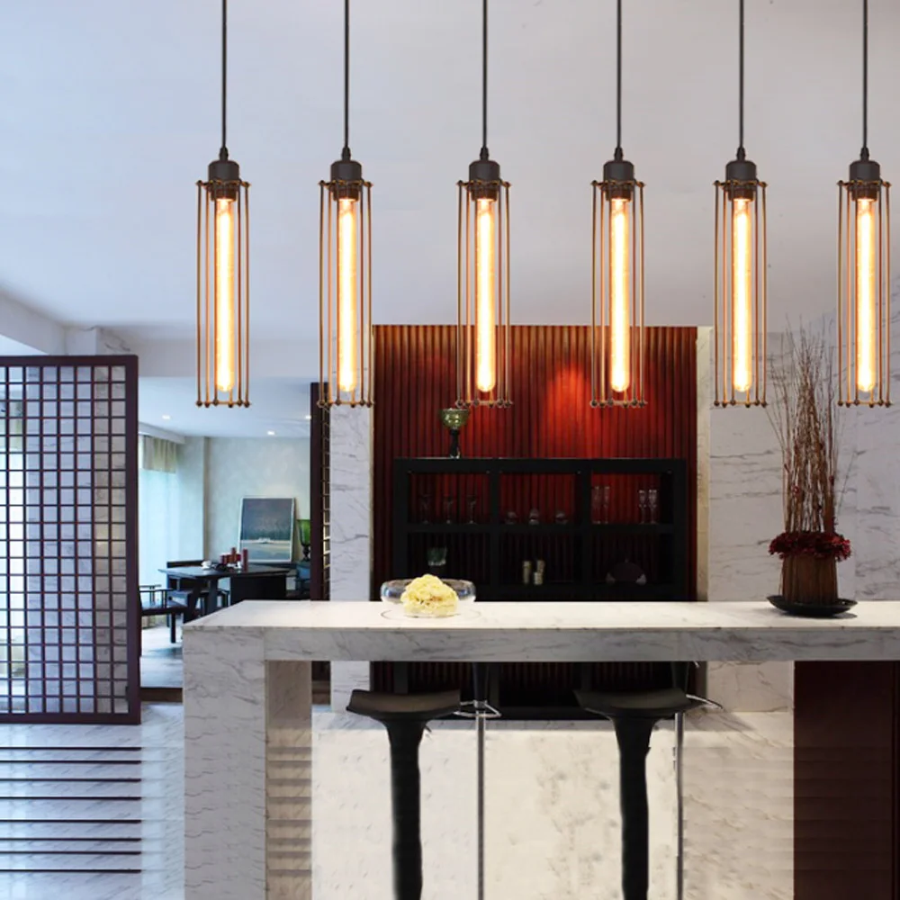 Vintage Industrial Pendant Lights Hanging Lamp Modern Nordic Black Iron Cage Retro Loft Metal Lamps Edison E 27 Indoor Lighting |