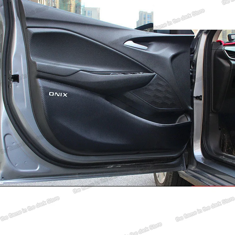 carbon Fiber Leather Car Interior Door Cover Anti-kick Mat for Chevrolet Cavalier Onix 2020 2021 Accessories Protector 2022 2023