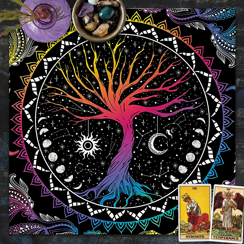 

Скатерть для ТАРО с изображением дерева жизни, Тройная Луна, алтальная ткань, планшет для ТАРО с изображением оракла, загара, Луны, гадания, п...