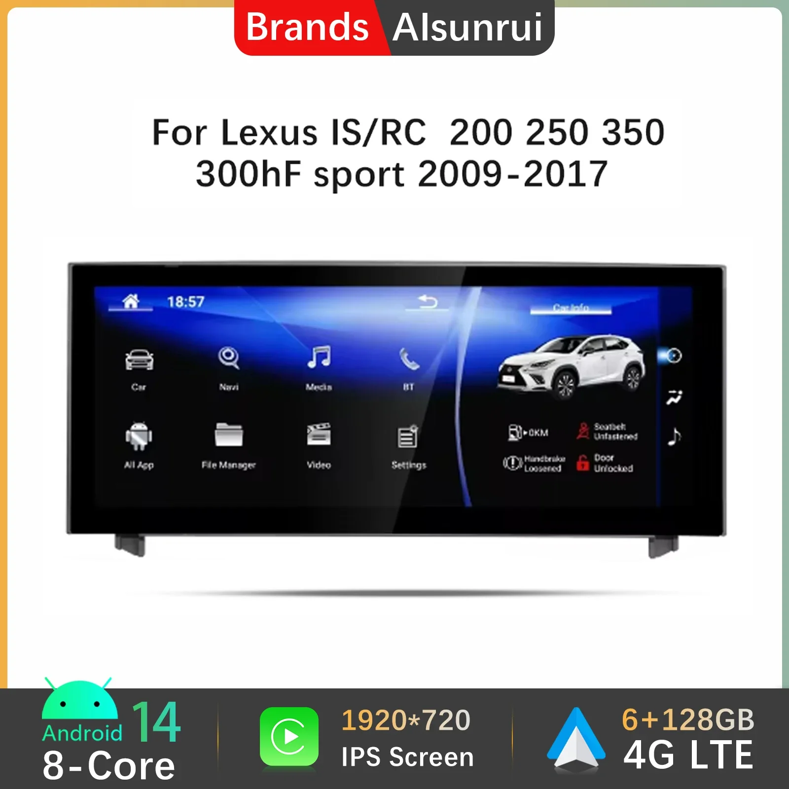 Автомобильный радиоприемник для Lexus IS RC 200 250 300 350 200t 300h Android 14 Беспроводная