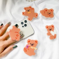 ins happy bear phone stand simple cartoon retractable phone grip for iphone samsung mobile phone accessories