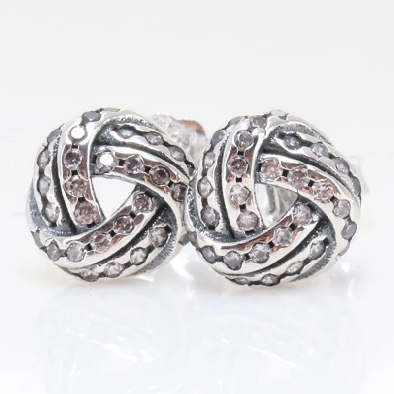 

Authentic 925 Sterling Silver Sparkling Love Knot With Crystal Stud Earrings For Women Wedding Gift Fashion Jewelry