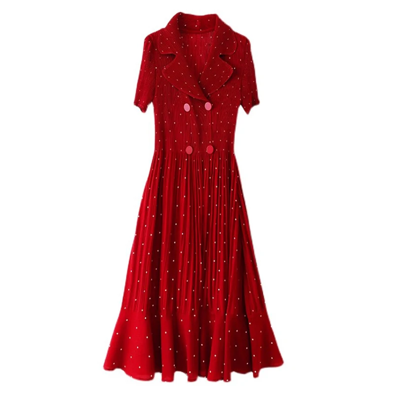 Женское винтажное офисное платье в горошек красное с черным покрытием стиле