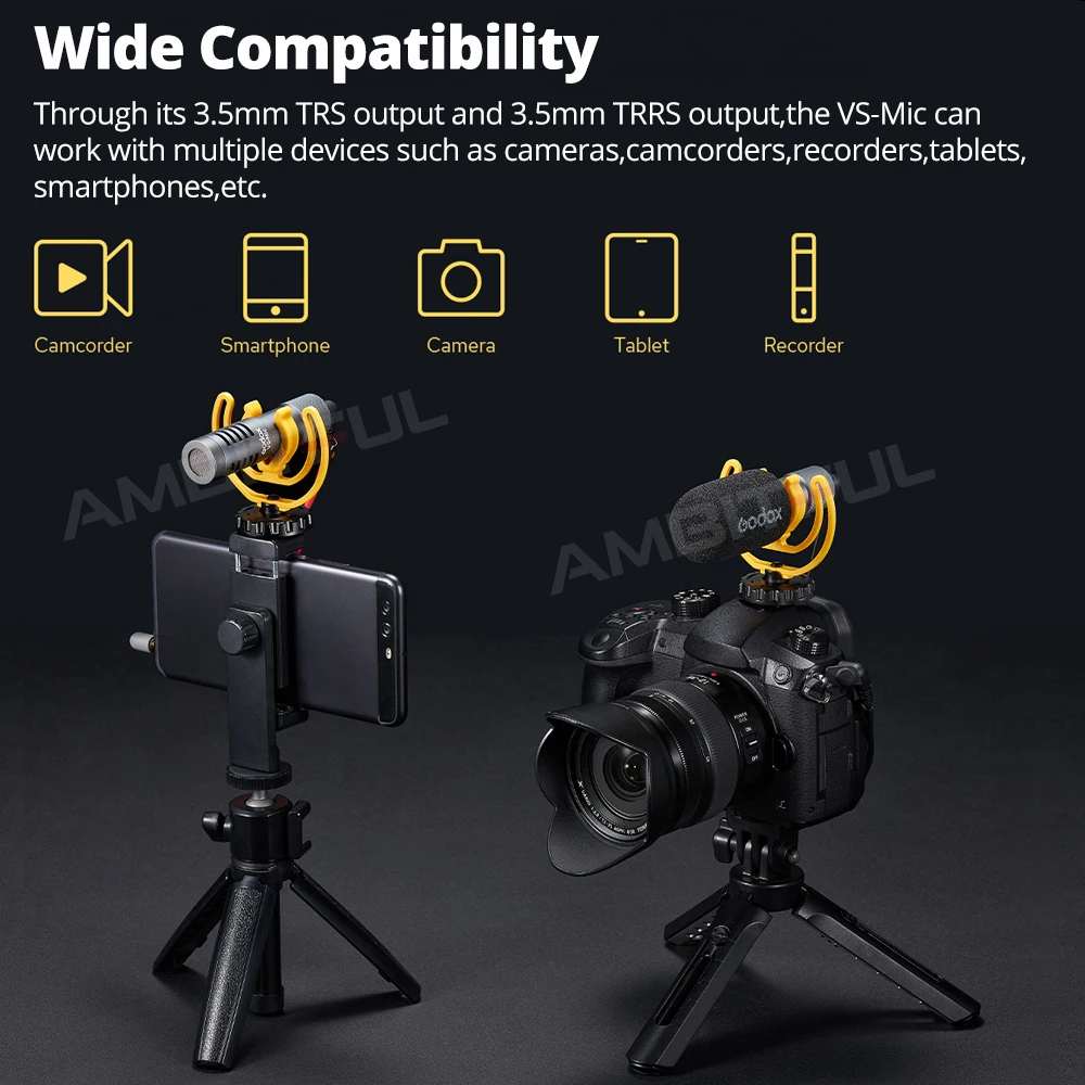 Компактный микрофон Godox VS-Mic 3 5 мм для смартфонов iPhone Android DSLR-камер видеозаписи