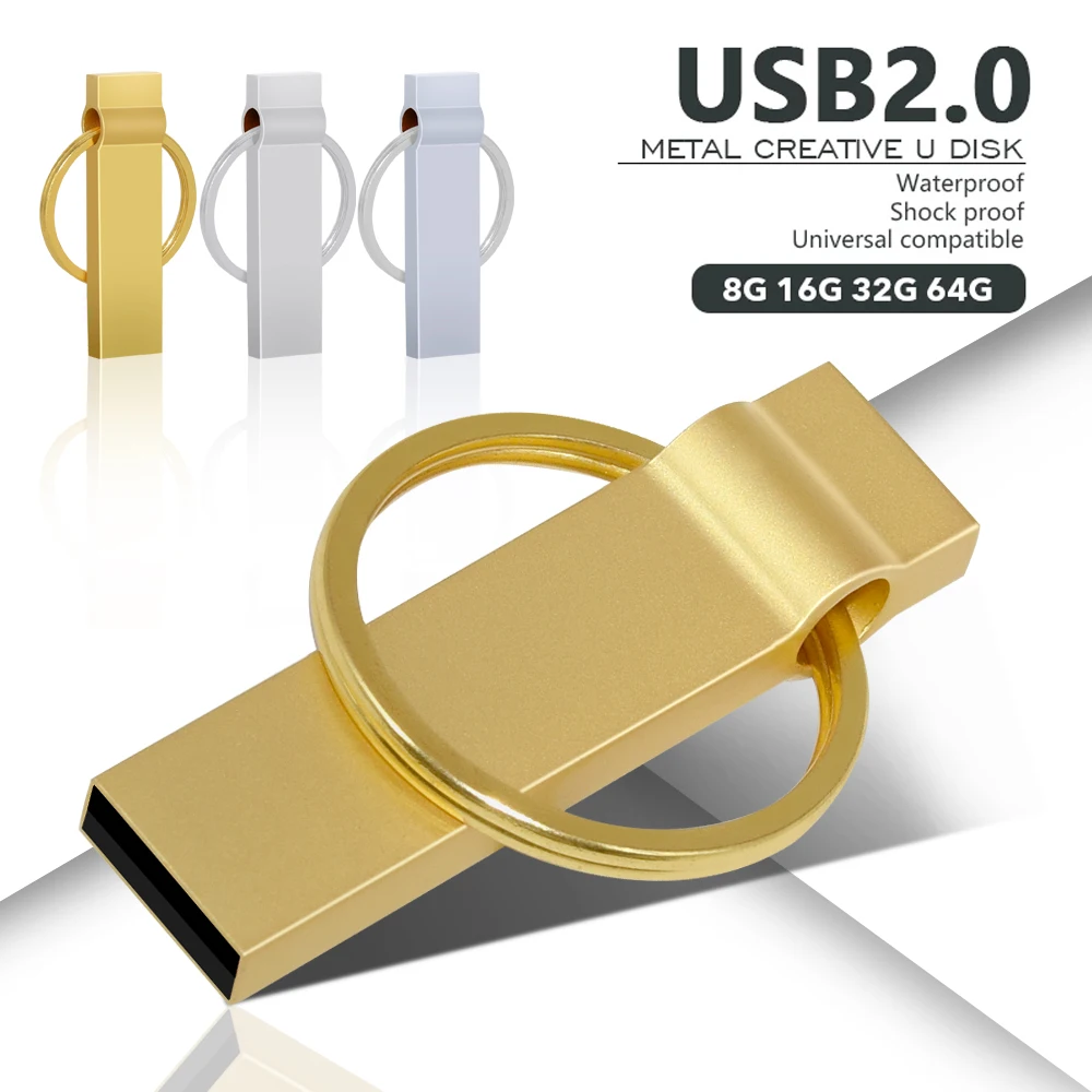 

Silver/Gold Metal USB Flash Drive Usb 2.0 Pen Drive 64GB High Speed Flash Drive 32GB 16GB USB Stick Keyring Pendrive