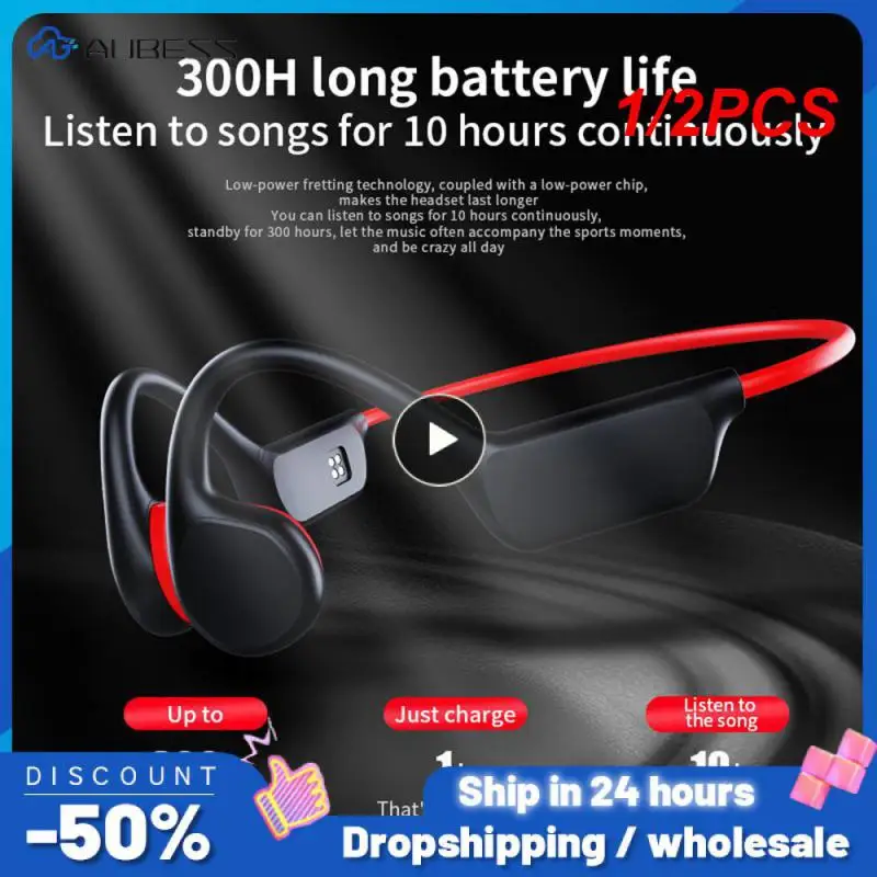 

1/2PCS Bone Conduction Earphones Wireless IPX8 Waterproof MP3 Player Hifi Ear-hook Headphone With Mic Headset For