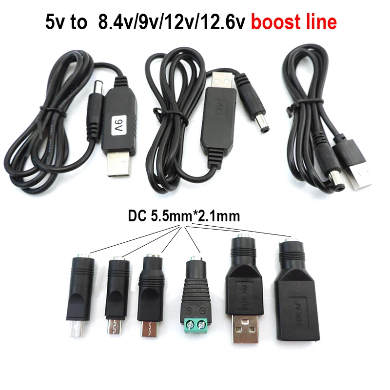 USB 5V to DC 5v 9v 12v 12.6V 8.4v usb mini 5pin type c MALE power boost line Step UP Module connector Converter Adapter Cable