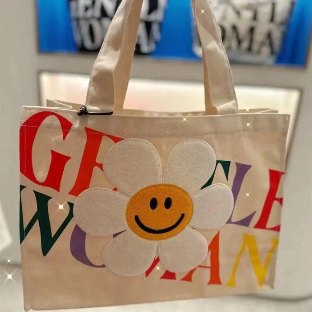 Женская Большая Парусиновая Сумка Через Плечо Повседневная Сумка-тоут С Принтом