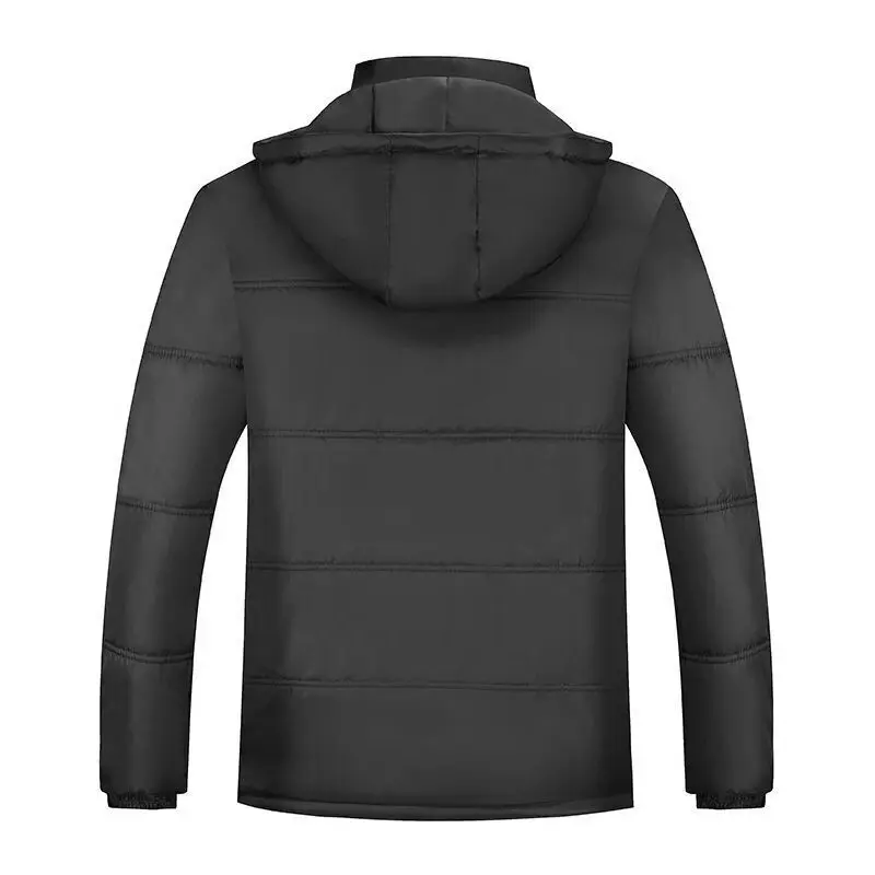 Plus Size Cold Winter Outdoor Men Plush Thicken Parkas Coat Black Colour Lamb Fluff Lining Hooded Middle Elderly Aged Clothing