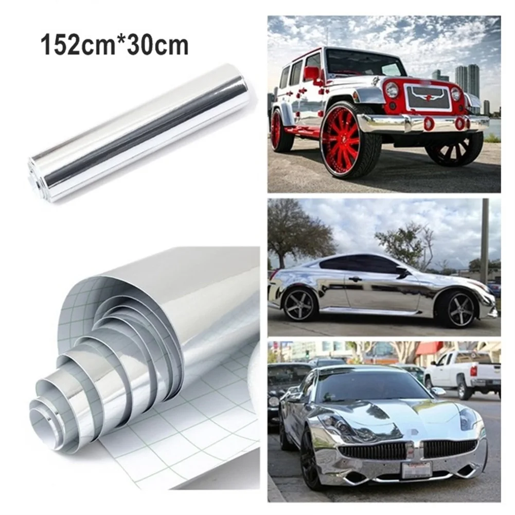 

30*152CM Car Silver Chrome Mirror Flexible Vinyl Wrap Sheet Roll Film Car Sticker Decal Sheet Decal Air Bubble Free New