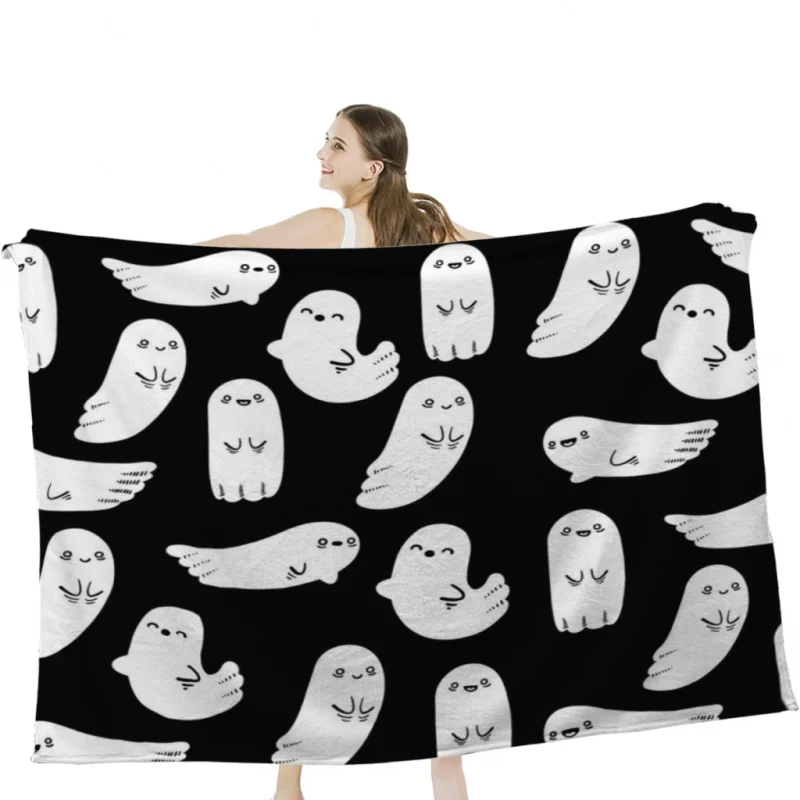 

Cute and Spooky Black and White Throw Blankets Airplane Travel Decoration Soft Warm Bedspread