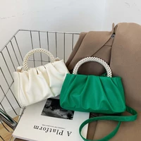 pleated cloud handbags fashion women shoulder bags pearl handle small messenger bags casual pu leather female crossbody bags