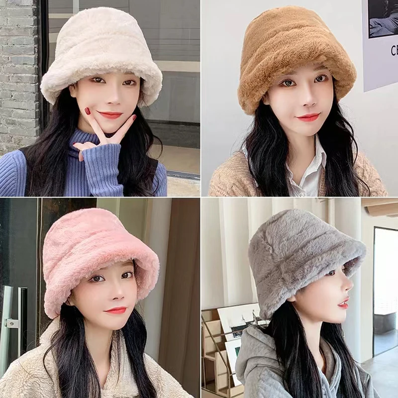 

NewFashion Autumn and Winter Soft Velvet Fur Bucket Hat Cold Protection Panama Basin Hat Soft Thickening Warm Outdoor Sports Bob