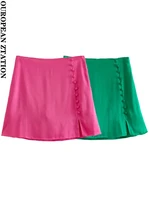 pailete women 2022 fashion with buttons a line satin mini skirt vintage high waist back zipper female skirts mujer