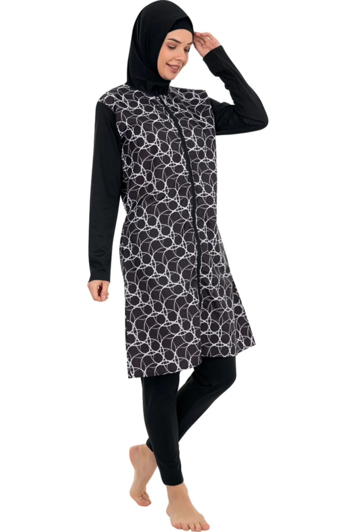 

Muslim Burkinis Zippered Color oply cloed Quick Dry Swimwear Modest Summer Clothing Hijab Sport Swimsuit