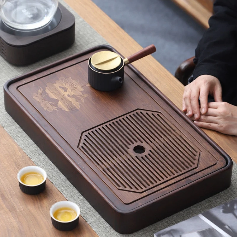 Чайный поднос из натурального бамбука домашний декор чайный столик для хранения