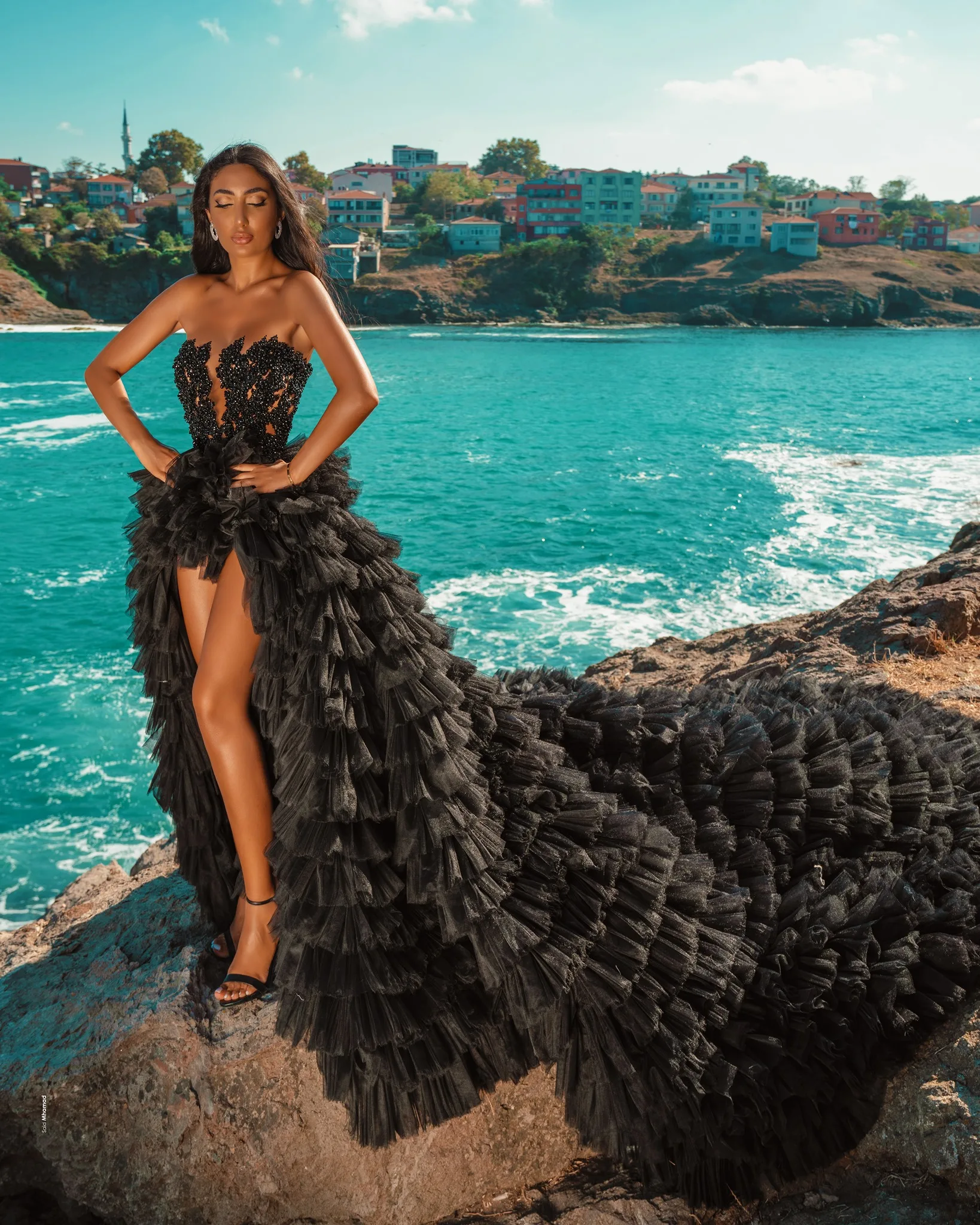 Высококачественная Черная многоярусная Тюлевая вечерняя юбка с высоким и низким