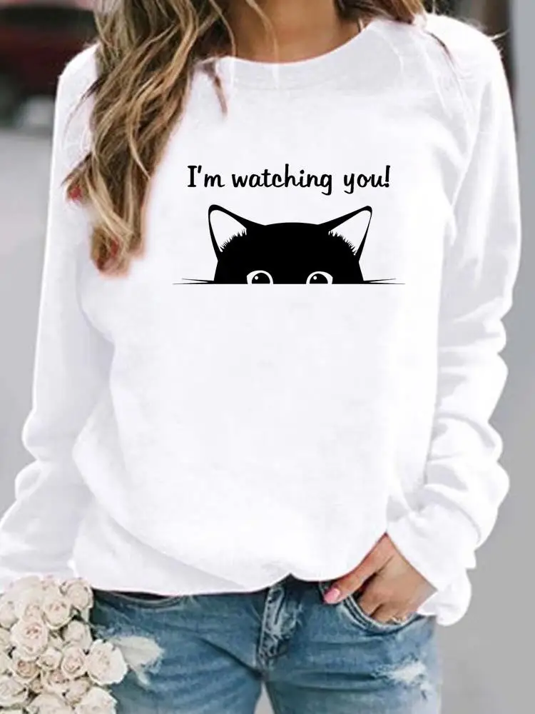 Женская Повседневная Толстовка с рисунком в виде сердца и кота | одежда