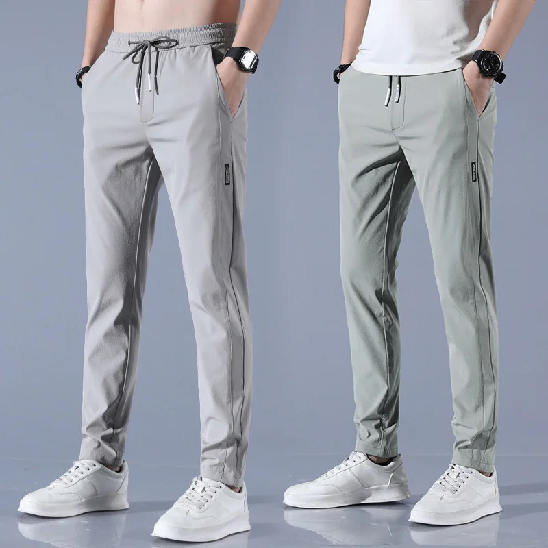 

Men's Ice Silk Trousers Solid Color Mid-Waist Loose Breatable Strait-Le Casual Pants Tin Quick-Dryin Sports Pants