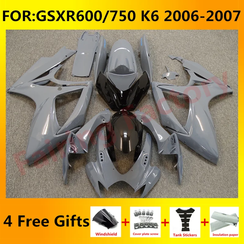 

NEW ABS Motorcycle Whole Fairing kit fit for GSXR600 750 06 07 GSXR 600 GSX-R750 K6 2006 2007 full Fairings kits set grey black