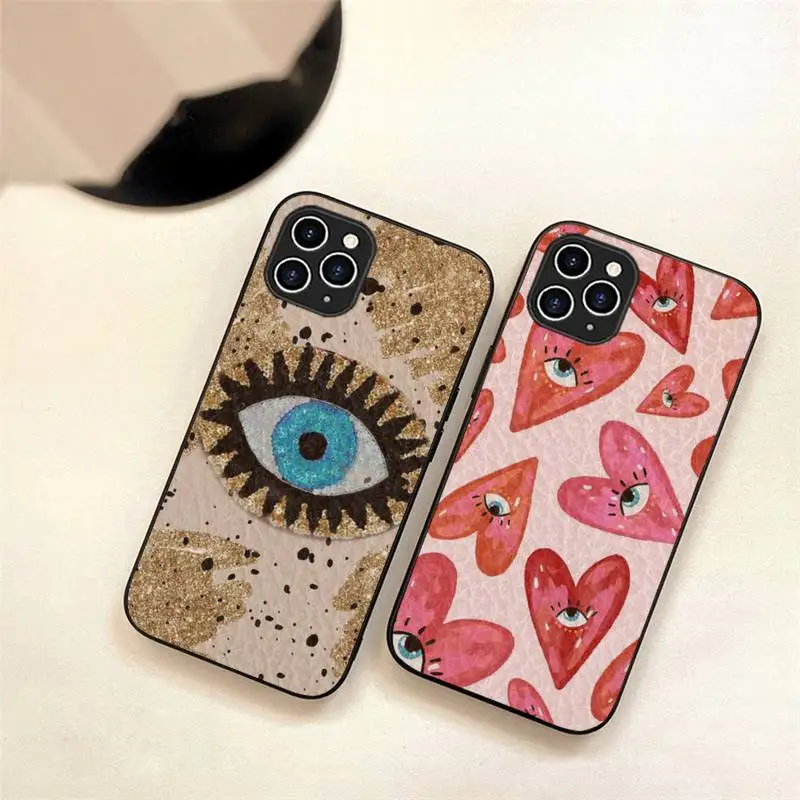 

Evil Eye Phone Case For Iphone 7 8 Plus X Xr Xs 11 12 13 Se2020 Mini Pro Max TPU+Leather Fundas
