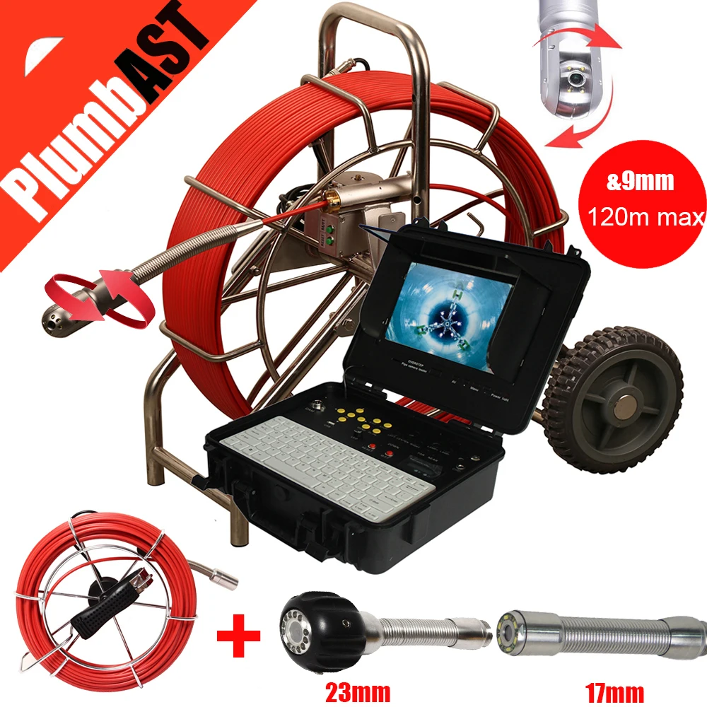 

9mm 120m AHD1080P 360 degree rotation view Sewer Pipe Inspection Camera system free send 23mm camera 17mm camera kit